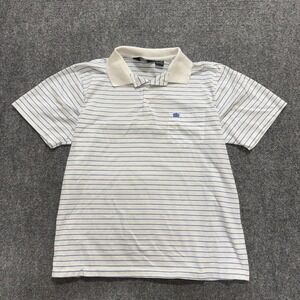 VTG Sears men's XL white polo shirt  blue horizontal stripes crest logo